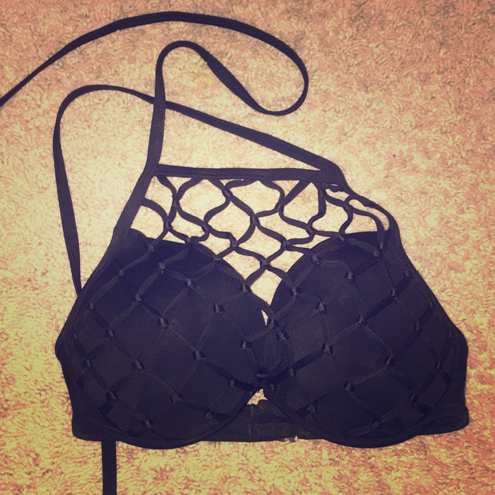 Caged criss cross bathing suit top